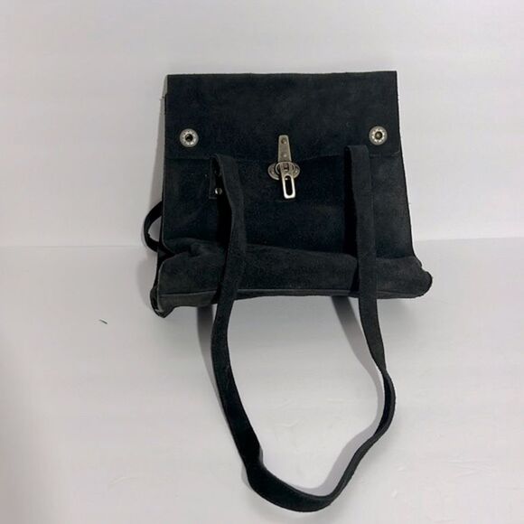 Franchi Black Suede Buckle Front Square Flap Double Handle Shoulder Bag - Picture 1 of 7
